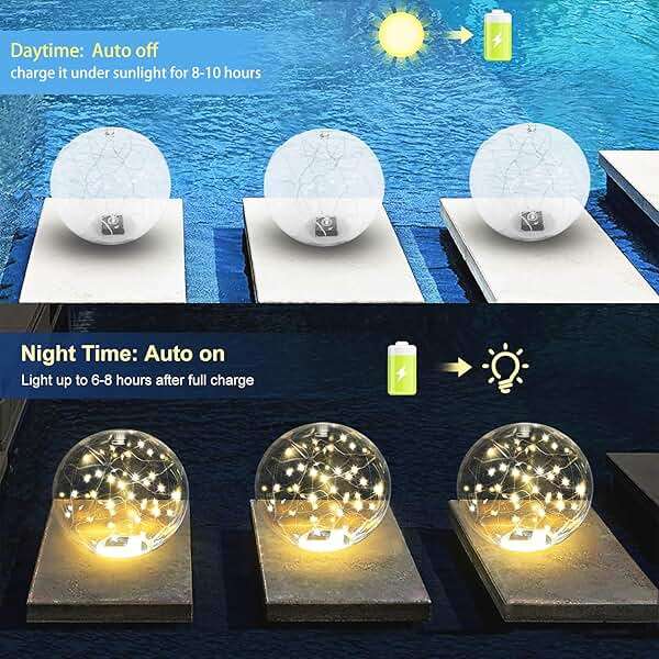 SATXTREM Solar Floating Pool Lights Auto-On At Night - 14" Inflatable Waterproof Glow Pool Balls, 3000K Warm-White Solar Powered, Atmosphere-Boosting for Party - Image 5