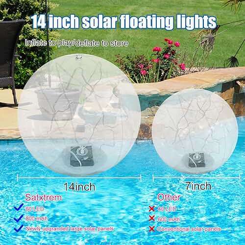 SATXTREM Solar Floating Pool Lights Auto-On At Night - 14" Inflatable Waterproof Glow Pool Balls, 3000K Warm-White Solar Powered, Atmosphere-Boosting for Party - Image 8