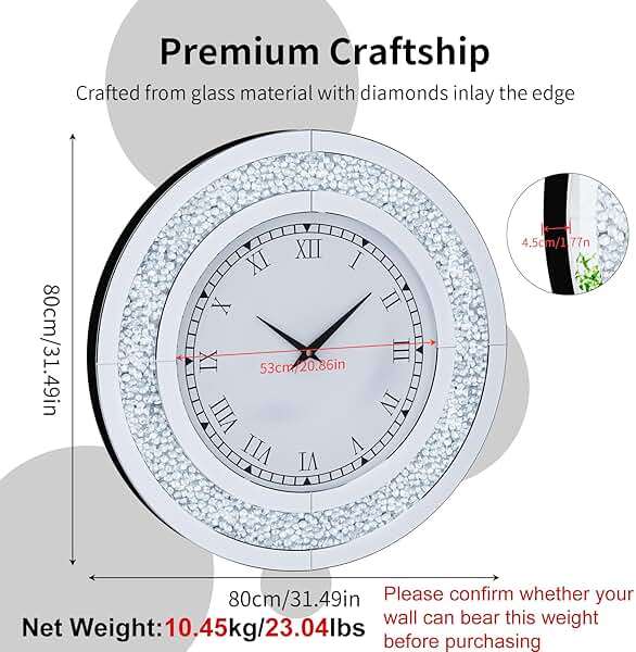 Artloge Crushed Diamond Wall Clock Round Decorative Mirrored Clock 32 inch Silver - Image 2