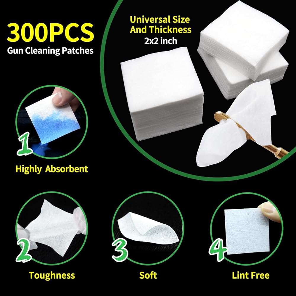 ILANSIN 1700PCS gun cleaning supplies—1500PCS Gun Cleaning Patches +200PCS Gun Cleaning swabs,2"x2"Lint Free Gun Cleaning Rags,6"Long Cotton swabs for 9mm and All Caliber of Firearms.Gun Cleaning Kit - Image 3