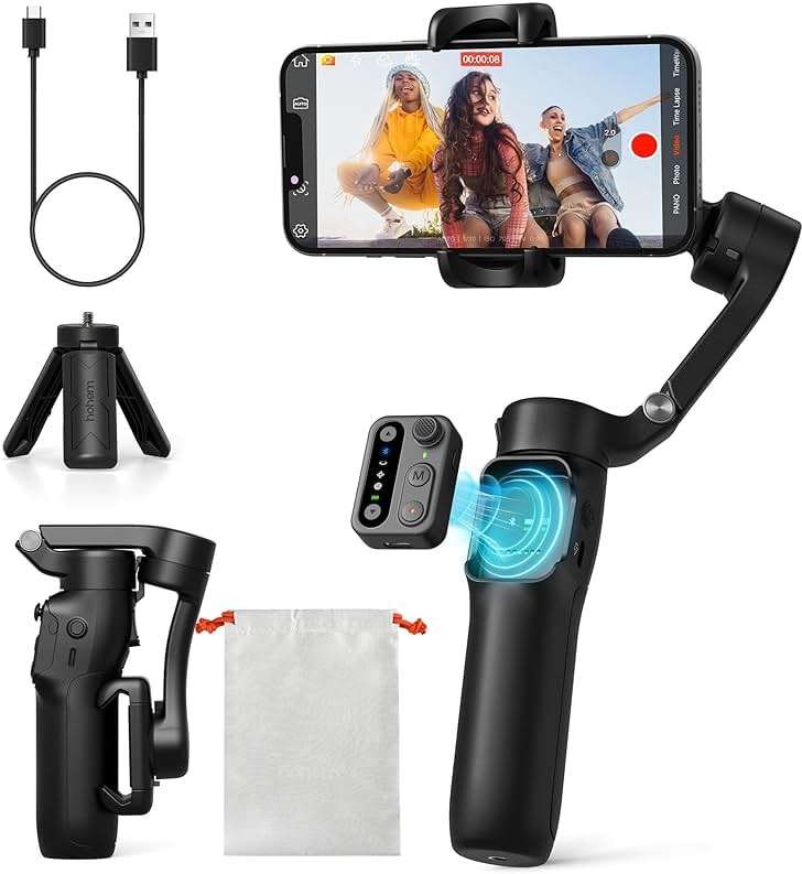 hohem iSteady X3 SE Gimbal Stabilizer for iPhone, Phone Stabilizer with Detachable Remote Control, Portable Foldable 3-Axis Phone Gimbal for Android & iPhone 16 15 Pro Max, Ideal for Travel Vlogging - Image 1