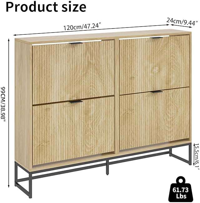 Jluomei Shoe Cabinet Storage for Entryway Slim Modern Shoe Rack Cabinet with 4 Flip Drawers Tipping Wooden Narrow Shoe Cabinet Freestanding Fluted Shoe Organizer for Living Room, Wood - Image 2