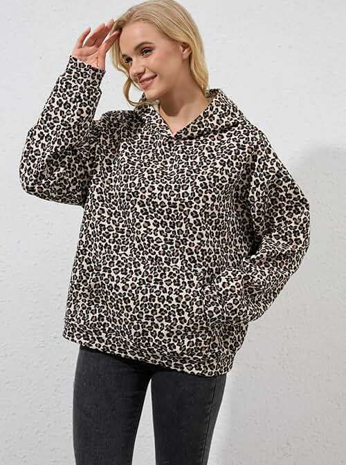 TERIVEEK Women Leopard Hoodies Oversized Cheetah Print Sweatshirt Hooded Long Sleeve 2000s Pullover Tops Y2k Graphic Hoodies - Image 3