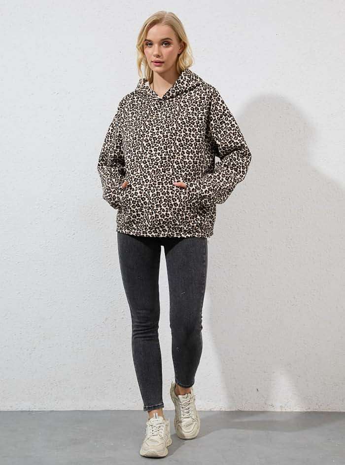 TERIVEEK Women Leopard Hoodies Oversized Cheetah Print Sweatshirt Hooded Long Sleeve 2000s Pullover Tops Y2k Graphic Hoodies - Image 5