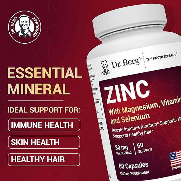 Dr. Berg Zinc 30 mg (60 Capsules) – High Potency 7-in-1 Immune Support Formula – Chelated Zinc with Vitamin D & Selenium for Healthy Skin, Hair & Daily Wellness – No Fillers, 4X Tested* - Image 2