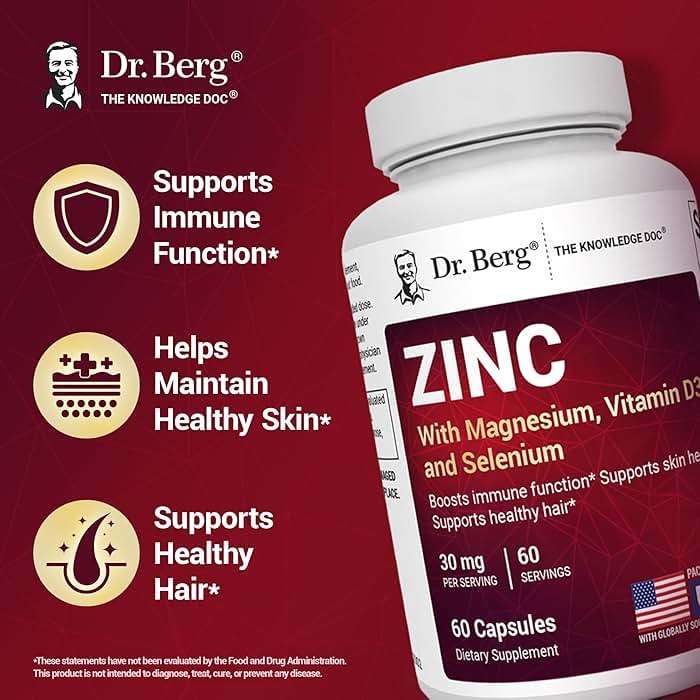 Dr. Berg Zinc 30 mg (60 Capsules) – High Potency 7-in-1 Immune Support Formula – Chelated Zinc with Vitamin D & Selenium for Healthy Skin, Hair & Daily Wellness – No Fillers, 4X Tested* - Image 3
