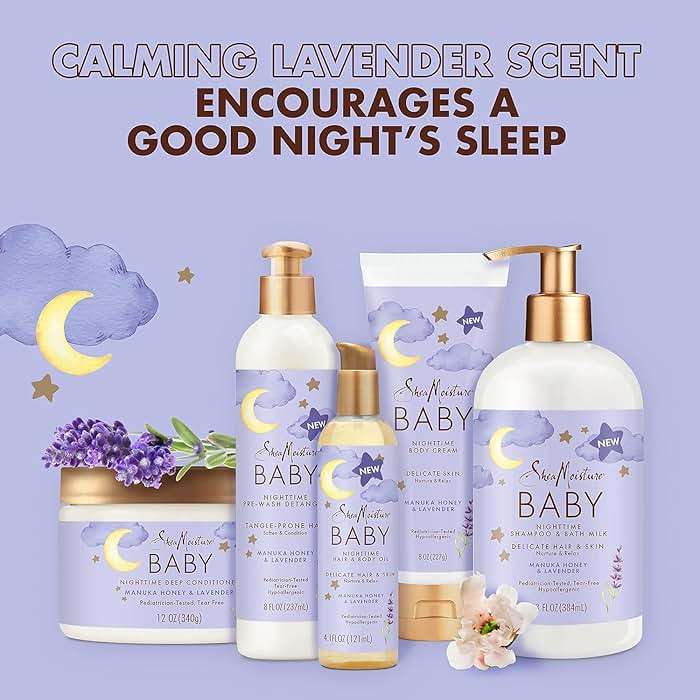 Shea Moisture Baby Care Set – Relaxing Nighttime Shampoo & Bath Milk + Body Cream for Delicate Skin, Manuka Honey & Lavender (2 Piece Set) - Image 4