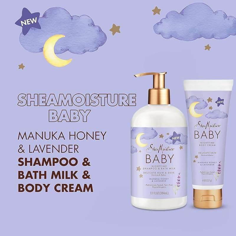 Shea Moisture Baby Care Set – Relaxing Nighttime Shampoo & Bath Milk + Body Cream for Delicate Skin, Manuka Honey & Lavender (2 Piece Set) - Image 5