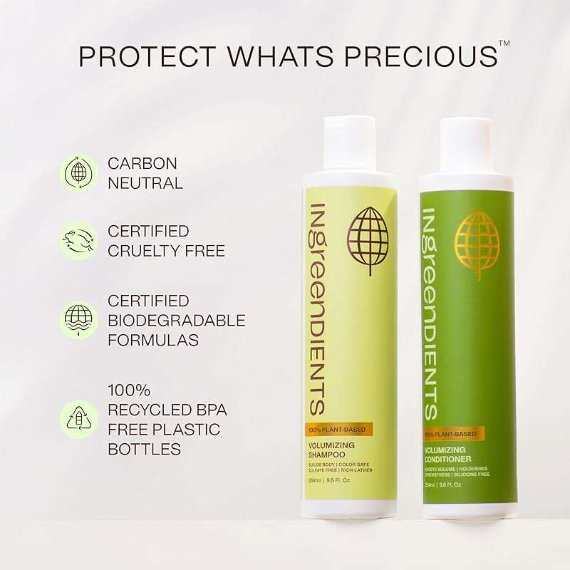Ingreendients Non Toxic Sulfate Free Volumizing Shampoo & Conditioner with Organic Ingredients For Fine & Thin Hair - Color Safe, Paraben & Gluten Free, Silicone Free, Vegan, Cruelty-Free, pH Balanced - Image 6