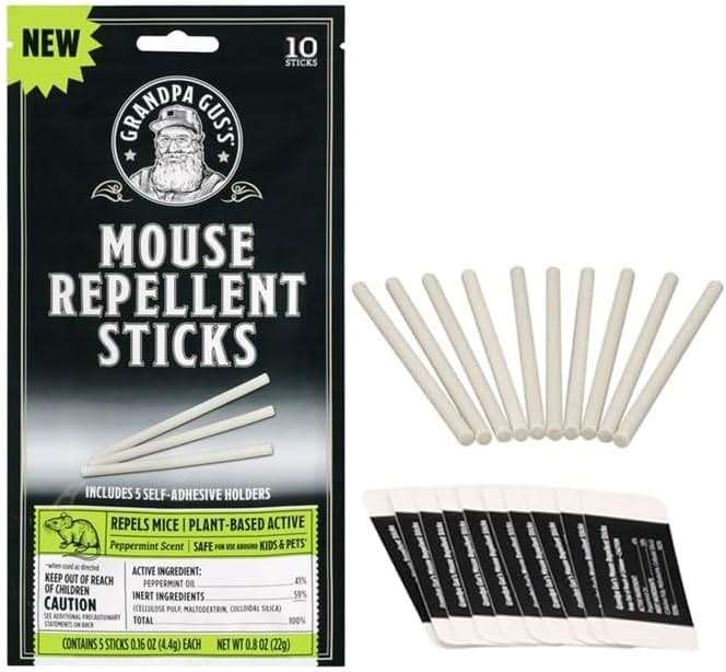 Grandpa Gus's Mouse Repellent Sticks - Peppermint Oil Mouse Repellent for Indoor Use - Adhesive Rodent Repellent for Cabinets, Baseboards, RVs & Storage Areas - Mouse Deterrent - 10 Count - Image 1