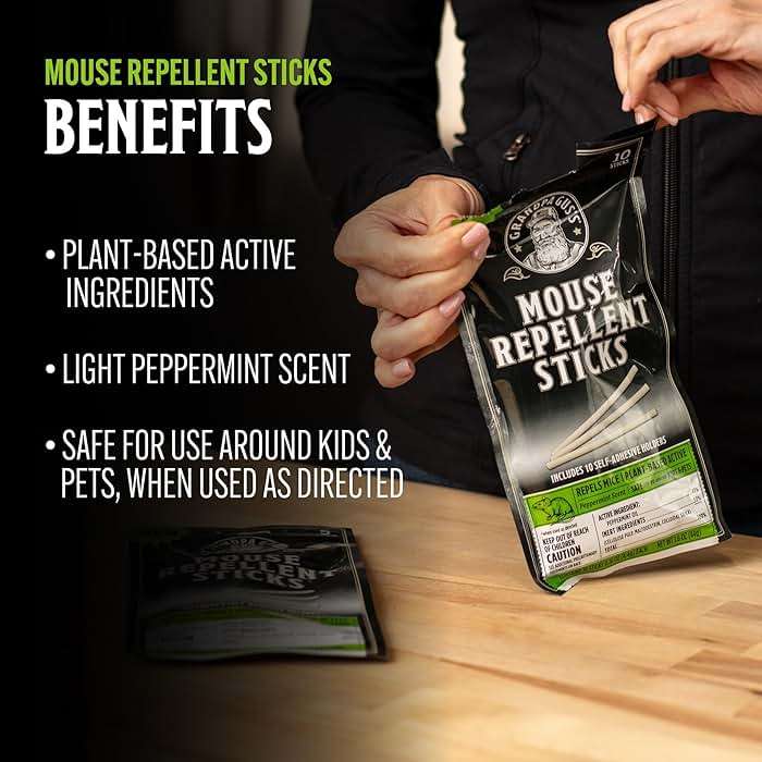 Grandpa Gus's Mouse Repellent Sticks - Peppermint Oil Mouse Repellent for Indoor Use - Adhesive Rodent Repellent for Cabinets, Baseboards, RVs & Storage Areas - Mouse Deterrent - 10 Count - Image 2