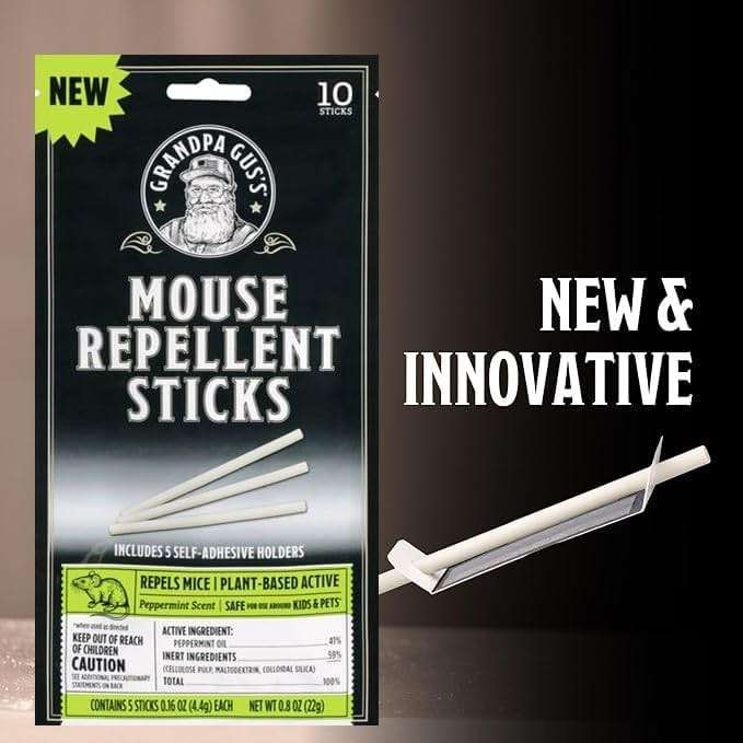 Grandpa Gus's Mouse Repellent Sticks - Peppermint Oil Mouse Repellent for Indoor Use - Adhesive Rodent Repellent for Cabinets, Baseboards, RVs & Storage Areas - Mouse Deterrent - 10 Count - Image 3