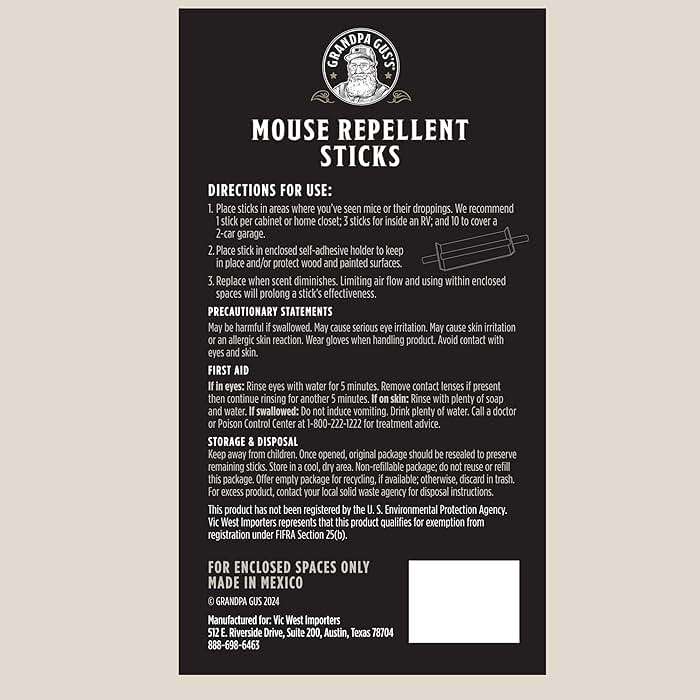 Grandpa Gus's Mouse Repellent Sticks - Peppermint Oil Mouse Repellent for Indoor Use - Adhesive Rodent Repellent for Cabinets, Baseboards, RVs & Storage Areas - Mouse Deterrent - 10 Count - Image 7
