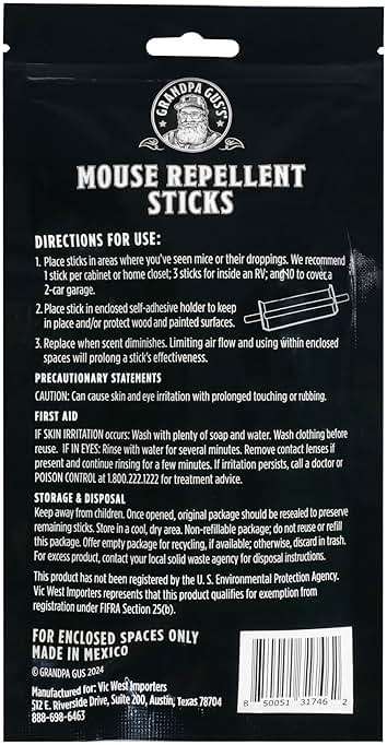 Grandpa Gus's Mouse Repellent Sticks - Peppermint Oil Mouse Repellent for Indoor Use - Adhesive Rodent Repellent for Cabinets, Baseboards, RVs & Storage Areas - Mouse Deterrent - 10 Count - Image 8