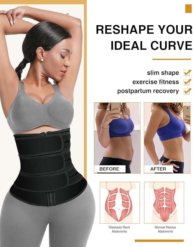FeelinGirl Neoprene Waist Trainer for Women 3 Straps Tummy Control Workout Corset Cincher Long Torso Trimmer Sauna Belt - Image 3
