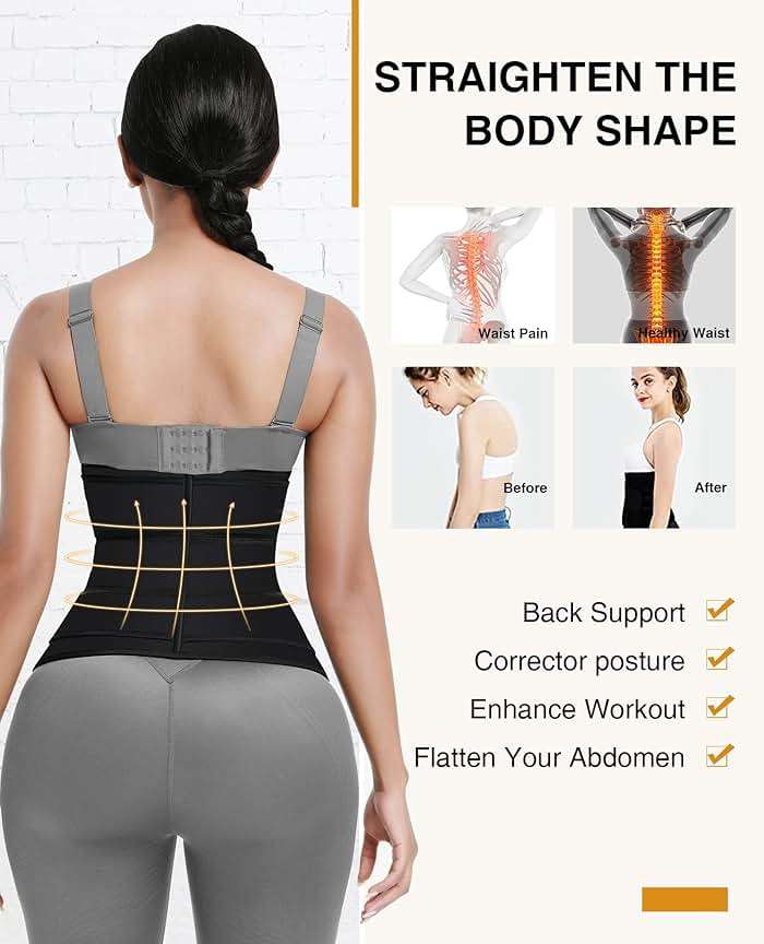 FeelinGirl Neoprene Waist Trainer for Women 3 Straps Tummy Control Workout Corset Cincher Long Torso Trimmer Sauna Belt - Image 4