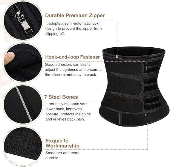 FeelinGirl Neoprene Waist Trainer for Women 3 Straps Tummy Control Workout Corset Cincher Long Torso Trimmer Sauna Belt - Image 5