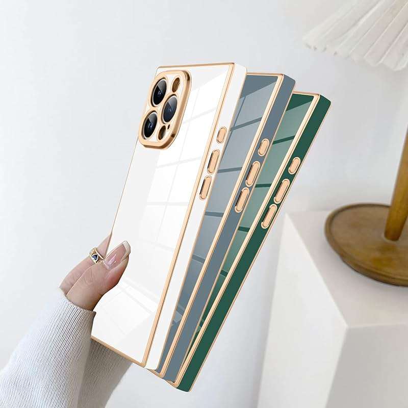 SAKUULO Case for iPhone 16 Pro Max Cute Plating Gold Case for Women Girls Soft TPU Shockproof Raised Full Camera Protection Electroplate Bumper Cover for iPhone 16 Pro Max 6.9"- White - Image 5