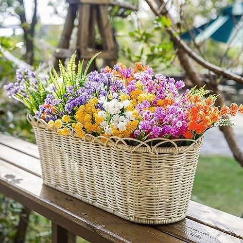 Der Rose 24 Bundles UV Resistant Artificial Flowers for Outdoors Faux Ferns Fake Plastic Flowers for Spring Home Garden Courtyard Patio Front Porch Decor - Image 2