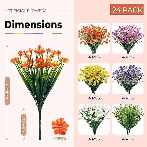 Der Rose 24 Bundles UV Resistant Artificial Flowers for Outdoors Faux Ferns Fake Plastic Flowers for Spring Home Garden Courtyard Patio Front Porch Decor - Image 3