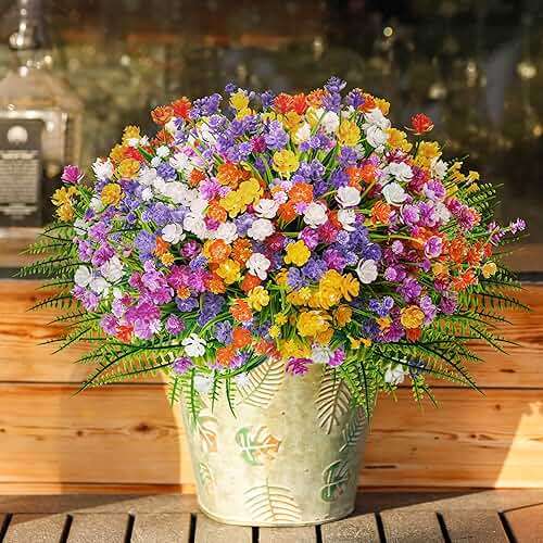 Der Rose 24 Bundles UV Resistant Artificial Flowers for Outdoors Faux Ferns Fake Plastic Flowers for Spring Home Garden Courtyard Patio Front Porch Decor - Image 7