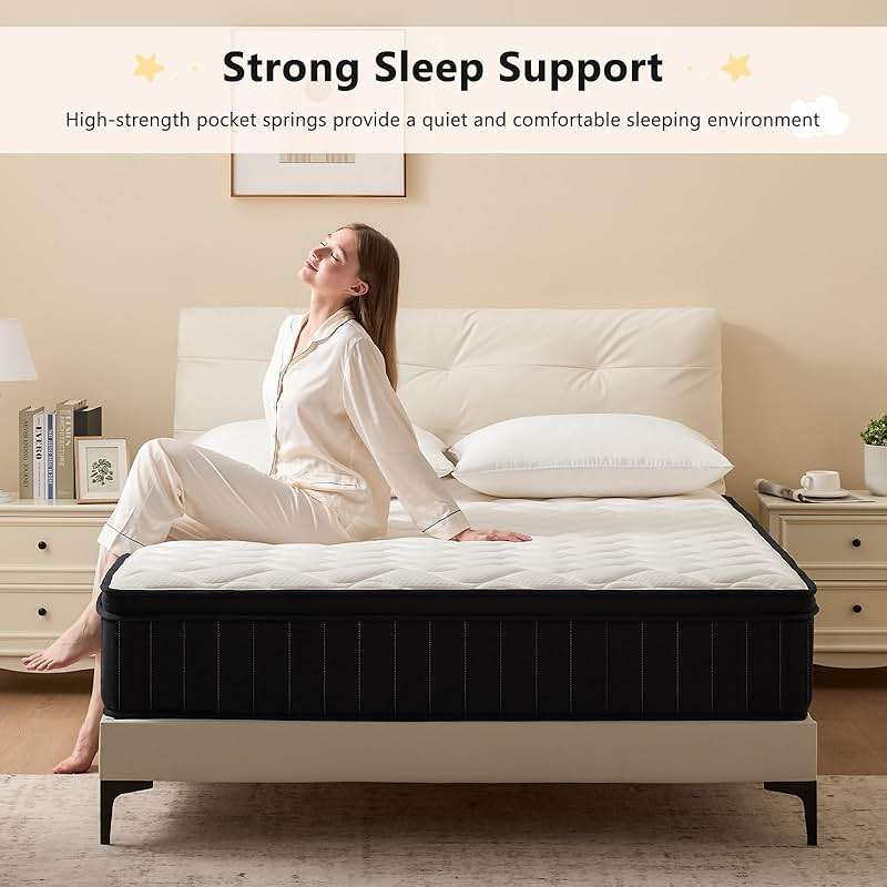 Moccona Queen Mattress 12 Inch Hybrid Mattresses with Memory Foam - Mattress in a Box with Individual Pocket Spring - Medium Firm Sleep Support Pressure Relief CertiPUR-US Certified 12 Inch Queen - Image 4
