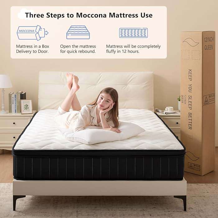Moccona Queen Mattress 12 Inch Hybrid Mattresses with Memory Foam - Mattress in a Box with Individual Pocket Spring - Medium Firm Sleep Support Pressure Relief CertiPUR-US Certified 12 Inch Queen - Image 7