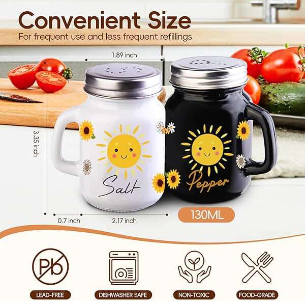 2 Pack Salt And Pepper Shakers, Sunflower Cute Salt And Pepper Shakers, Vintage， Farmhouse Kitchen Decor And Accessories, Salt And Pepper Shakers Set With Stainless Steel Lidt(sunflowers) - Image 3