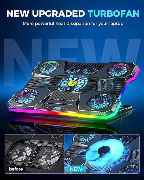 ChillCore Laptop Cooling Pad, RGB Lights Laptop Cooler 9 Fans for 15.6-19.3 Inch Laptops, Gaming Laptop Fan Cooling Pad with 8 Height Stands, 2 USB Ports - A21 Blue - Image 6