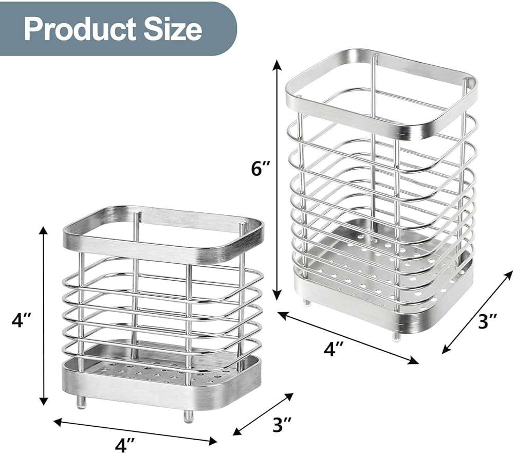 IWNTWY Utensil Holder, Stainless Steel Utensil Drying Rack for Kitchen Counter, Silverware Cutlery Flatware Holder Forks, Knives, Spoons, Chopsticks Organizer (Silver) - Image 3