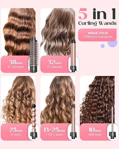 Lopeie 5 in 1 Wand Curling Iron Set, Hair Styling Tools with Thermal Brush and 4 Interchangeable Ceramic Barrels from 1/2 to 1 1/2 inch, Fast Heating, Dual Voltage Hair Curler, Gifts for Women - Image 2