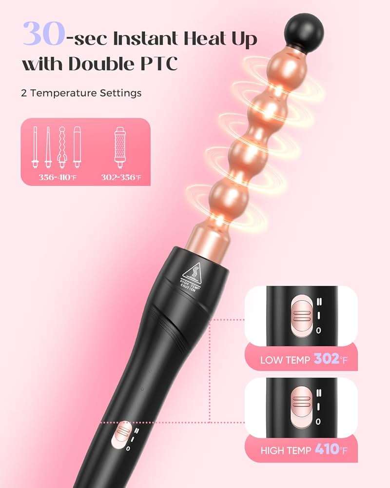 Lopeie 5 in 1 Wand Curling Iron Set, Hair Styling Tools with Thermal Brush and 4 Interchangeable Ceramic Barrels from 1/2 to 1 1/2 inch, Fast Heating, Dual Voltage Hair Curler, Gifts for Women - Image 4