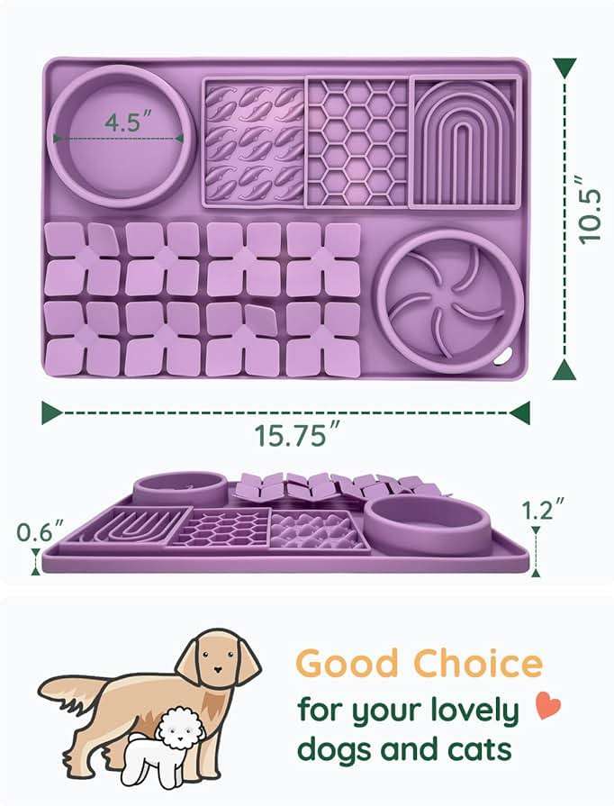 Evenco Slow Feeder Bowl, Silicone Lick Mat with Suction Cups for Dog Cat, Snuffle Mat for Pet Smell Training, Puzzle Toys for Bored Puppy, Interactive Sniff Mat for Slow Eating and Keep Busy, Purple - Image 2