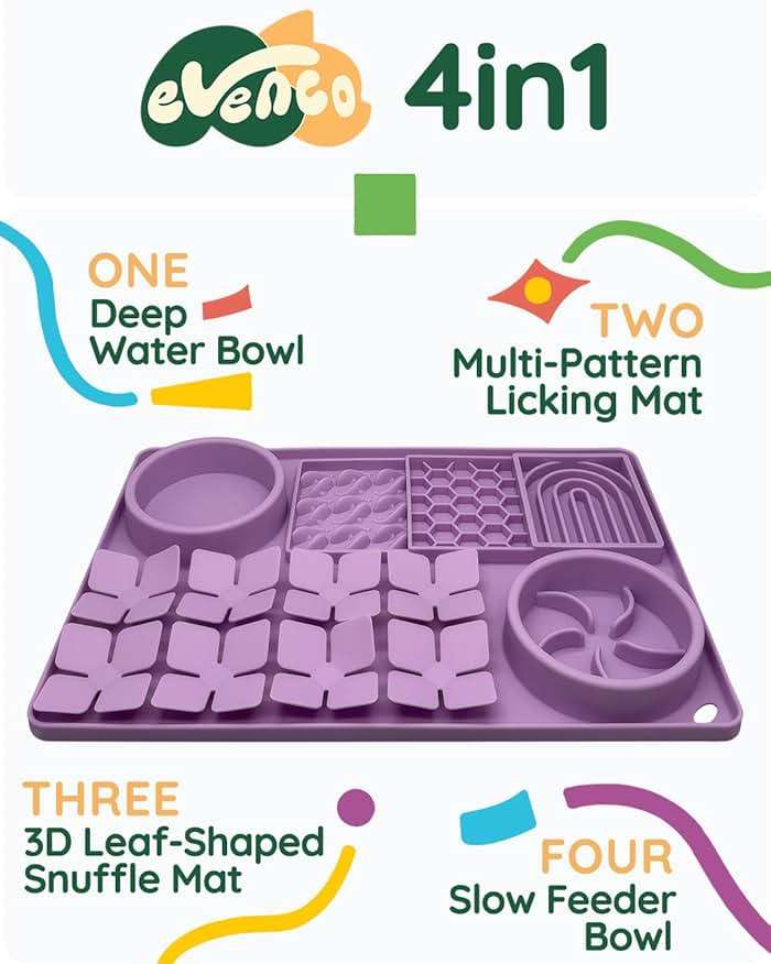 Evenco Slow Feeder Bowl, Silicone Lick Mat with Suction Cups for Dog Cat, Snuffle Mat for Pet Smell Training, Puzzle Toys for Bored Puppy, Interactive Sniff Mat for Slow Eating and Keep Busy, Purple - Image 3