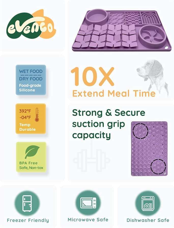 Evenco Slow Feeder Bowl, Silicone Lick Mat with Suction Cups for Dog Cat, Snuffle Mat for Pet Smell Training, Puzzle Toys for Bored Puppy, Interactive Sniff Mat for Slow Eating and Keep Busy, Purple - Image 4