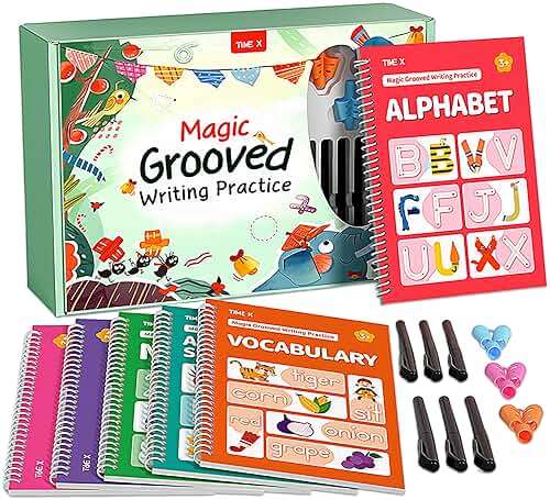 TIME X Magic Grooved Writing Practice Books, Reusable 3D Groove Handwriting Practice Workbooks for Kids Ages 3-8, Large Preschool Writing Books with Disappearing Ink for Kids 5-7 (Practice 6-Books) - Image 1