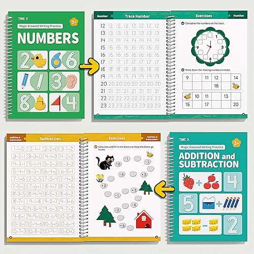 TIME X Magic Grooved Writing Practice Books, Reusable 3D Groove Handwriting Practice Workbooks for Kids Ages 3-8, Large Preschool Writing Books with Disappearing Ink for Kids 5-7 (Practice 6-Books) - Image 5
