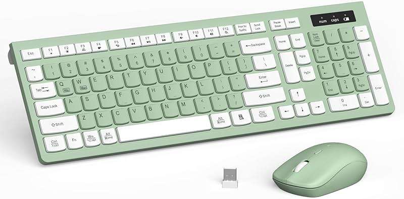 Wireless Keyboard and Mouse Combo, 2.4G Full Size Silent Keyboard with Fn Multimedia Keys for Office and Home, 3-Level DPI Adjustable Quiet Mouse for Windows,Mac OS Desktop/Laptop/PC(Avocado Green) - Image 1