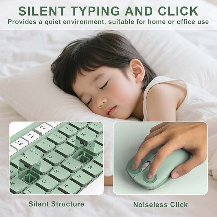 Wireless Keyboard and Mouse Combo, 2.4G Full Size Silent Keyboard with Fn Multimedia Keys for Office and Home, 3-Level DPI Adjustable Quiet Mouse for Windows,Mac OS Desktop/Laptop/PC(Avocado Green) - Image 3