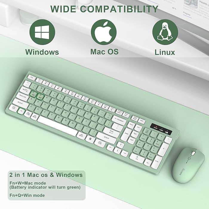 Wireless Keyboard and Mouse Combo, 2.4G Full Size Silent Keyboard with Fn Multimedia Keys for Office and Home, 3-Level DPI Adjustable Quiet Mouse for Windows,Mac OS Desktop/Laptop/PC(Avocado Green) - Image 4