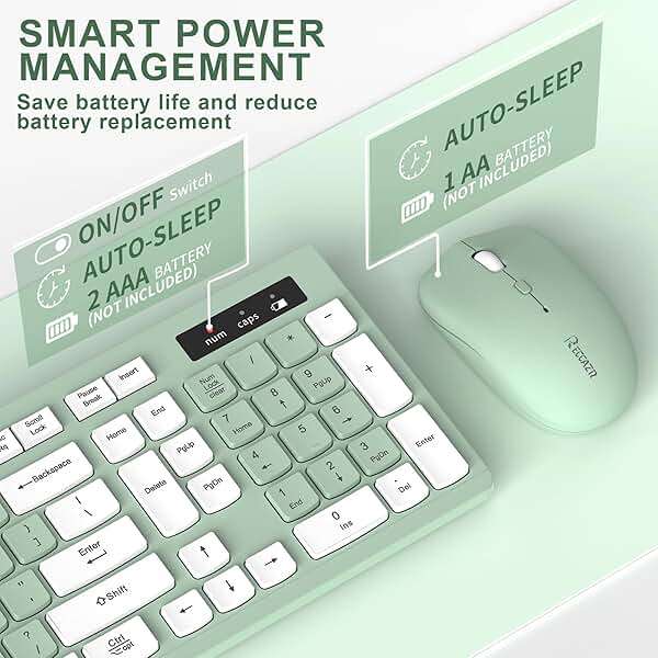 Wireless Keyboard and Mouse Combo, 2.4G Full Size Silent Keyboard with Fn Multimedia Keys for Office and Home, 3-Level DPI Adjustable Quiet Mouse for Windows,Mac OS Desktop/Laptop/PC(Avocado Green) - Image 5