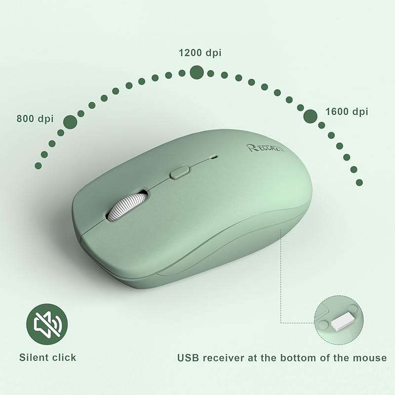 Wireless Keyboard and Mouse Combo, 2.4G Full Size Silent Keyboard with Fn Multimedia Keys for Office and Home, 3-Level DPI Adjustable Quiet Mouse for Windows,Mac OS Desktop/Laptop/PC(Avocado Green) - Image 6