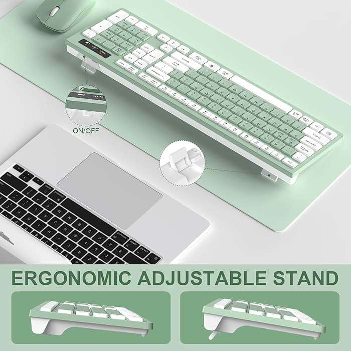 Wireless Keyboard and Mouse Combo, 2.4G Full Size Silent Keyboard with Fn Multimedia Keys for Office and Home, 3-Level DPI Adjustable Quiet Mouse for Windows,Mac OS Desktop/Laptop/PC(Avocado Green) - Image 7