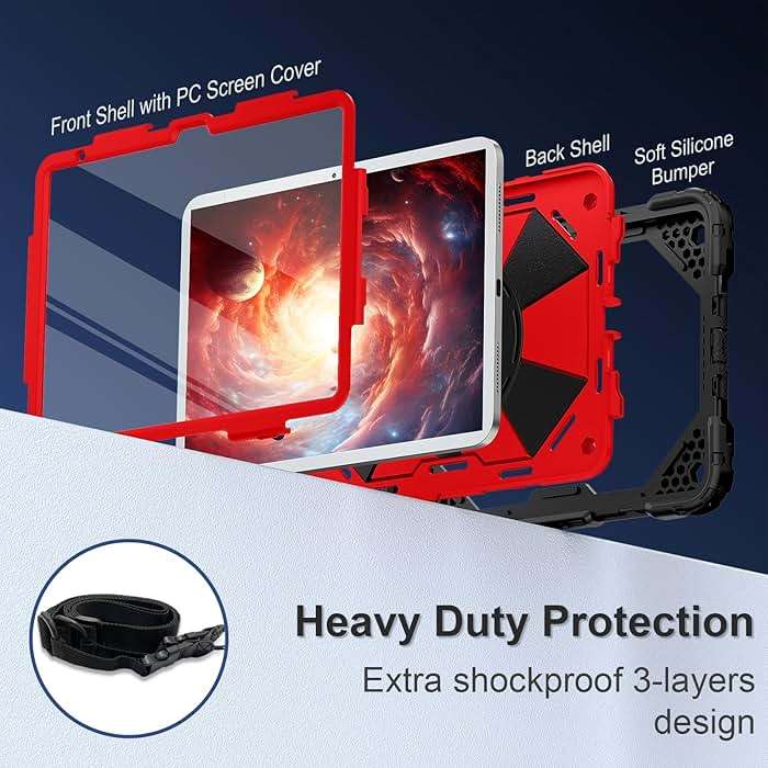 Scnioy Case for iPad 10th Generation 10.9 Inch (2022), iPad (A16) 11th Generation 11 Inch (2025), Rugged i Pad Case 10th Gen with 360°Rotating Stand Screen Protector Pen Holder Shoulder Strap, Red - Image 3