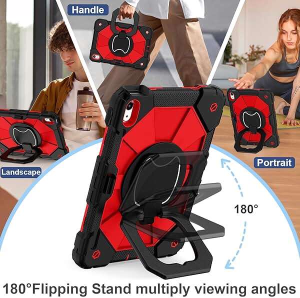 Scnioy Case for iPad 10th Generation 10.9 Inch (2022), iPad (A16) 11th Generation 11 Inch (2025), Rugged i Pad Case 10th Gen with 360°Rotating Stand Screen Protector Pen Holder Shoulder Strap, Red - Image 6
