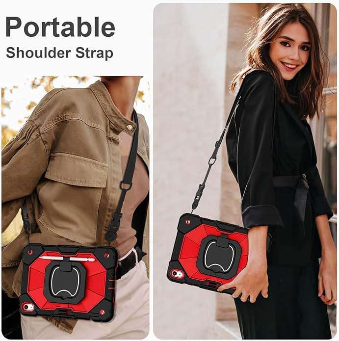 Scnioy Case for iPad 10th Generation 10.9 Inch (2022), iPad (A16) 11th Generation 11 Inch (2025), Rugged i Pad Case 10th Gen with 360°Rotating Stand Screen Protector Pen Holder Shoulder Strap, Red - Image 7