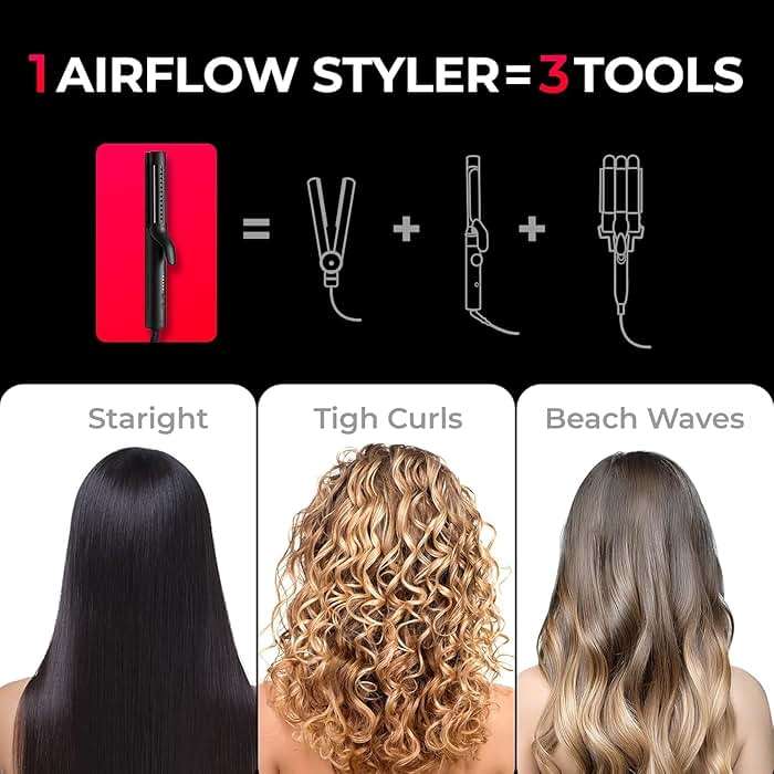 TYMO Airflow 2.0 Curling Iron Flat Iron - Hair Straightener and Curler 2 in 1, 1.25 Inch Curling Wand for Long Short Hair, Dual Voltage for Travel, 54 Million Ionic, Anti-Tangle, 5 Temps, Black - Image 3