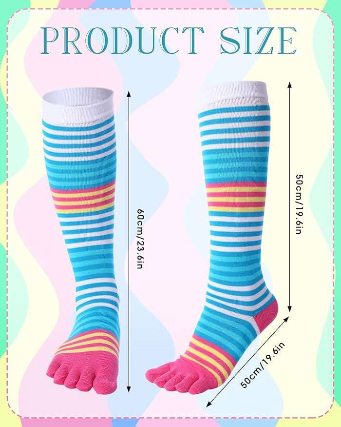Bonuci 6 Pairs Rainbow Toe Socks Christmas Women Cotton Knee High Toe Sock Separated Striped Pride Long LGBT Sock - Image 2
