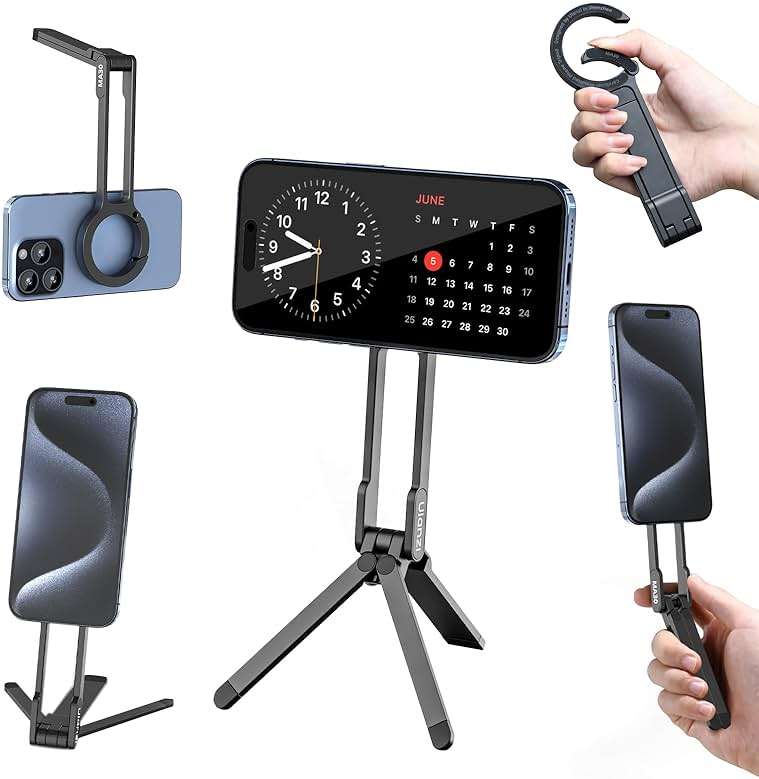 ULANZI MA30 Magnetic Phone Tripod Stand for iPhone - Aluminium Maglock Smartphone Mini Tripod Pocket Cell Phone Stand Strong Magnet Quick Mount Compatible with iPhone 17 16 15 14 13 12 Series, Black - Image 1