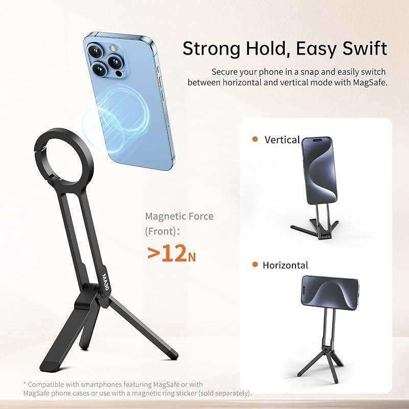 ULANZI MA30 Magnetic Phone Tripod Stand for iPhone - Aluminium Maglock Smartphone Mini Tripod Pocket Cell Phone Stand Strong Magnet Quick Mount Compatible with iPhone 17 16 15 14 13 12 Series, Black - Image 3